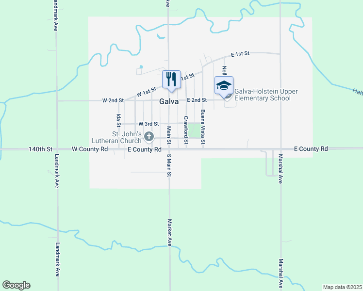map of restaurants, bars, coffee shops, grocery stores, and more near East County Road in Galva