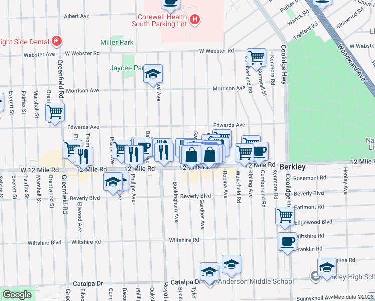 map of restaurants, bars, coffee shops, grocery stores, and more near 3515 Tyler Avenue in Berkley