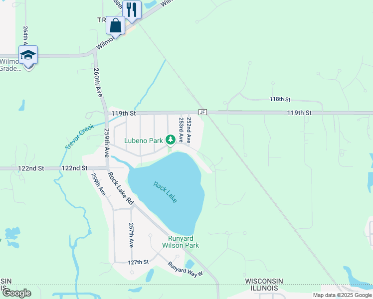 map of restaurants, bars, coffee shops, grocery stores, and more near 25205 121st Street in Trevor