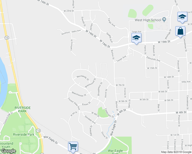 map of restaurants, bars, coffee shops, grocery stores, and more near 4198 Fieldcrest Drive in Sioux City