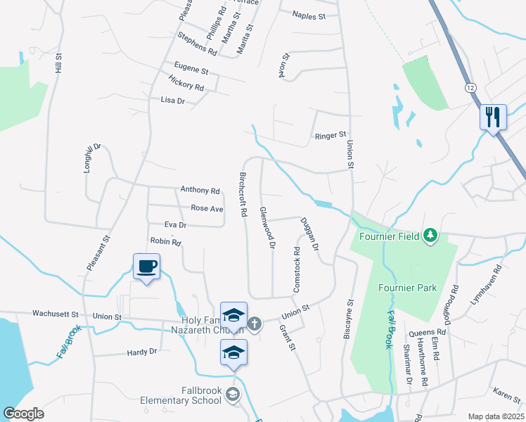map of restaurants, bars, coffee shops, grocery stores, and more near 51 Glenwood Drive in Leominster