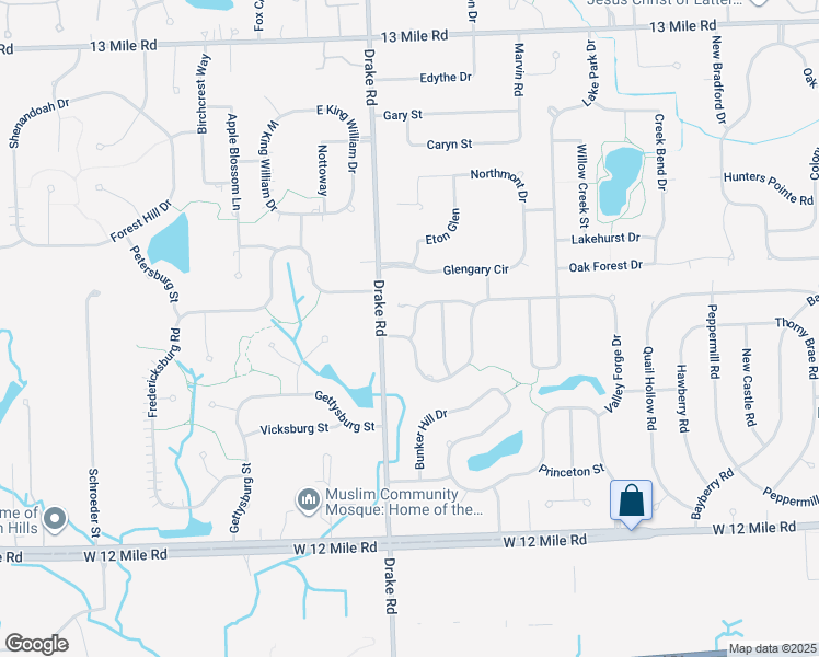 map of restaurants, bars, coffee shops, grocery stores, and more near 35300 Valley Forge Drive in Farmington Hills
