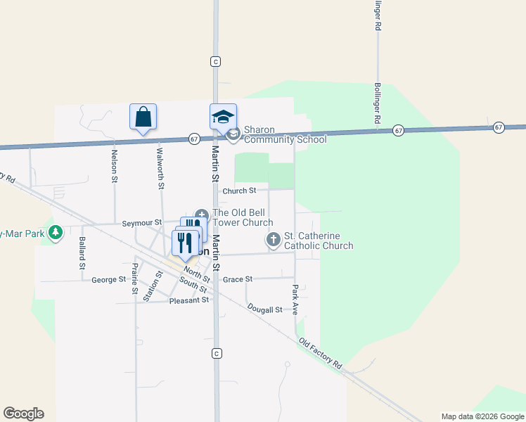 map of restaurants, bars, coffee shops, grocery stores, and more near 229 Center Street in Sharon