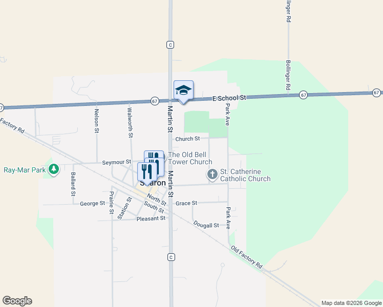 map of restaurants, bars, coffee shops, grocery stores, and more near 229 Center Street in Sharon