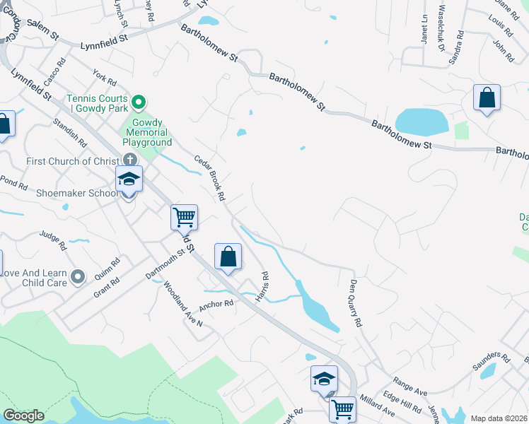 map of restaurants, bars, coffee shops, grocery stores, and more near 282 Den Quarry Road in Lynn