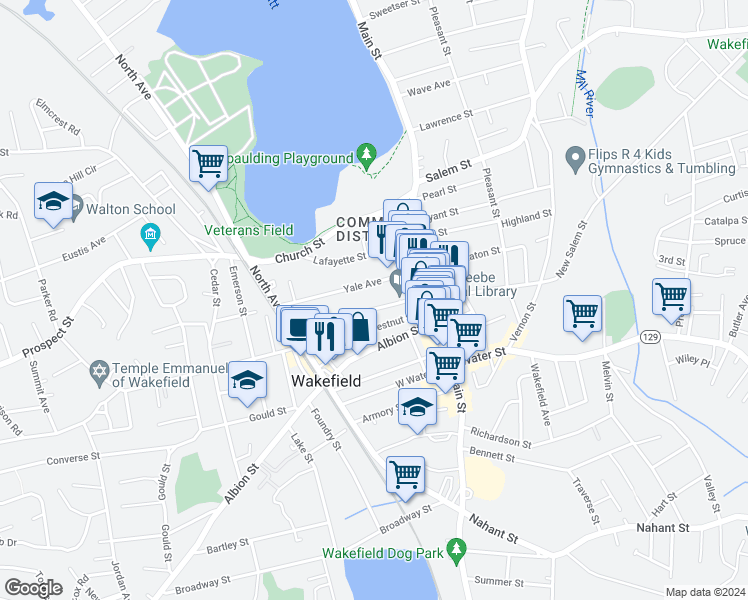 map of restaurants, bars, coffee shops, grocery stores, and more near 8 Avon Street in Wakefield