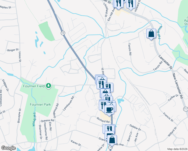 map of restaurants, bars, coffee shops, grocery stores, and more near 670 Central Street in Leominster