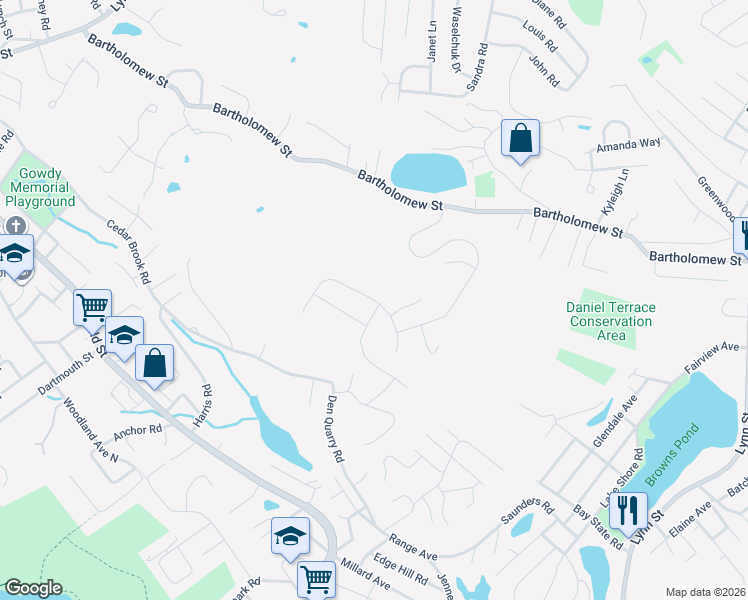 map of restaurants, bars, coffee shops, grocery stores, and more near 2 Vieira Drive in Peabody
