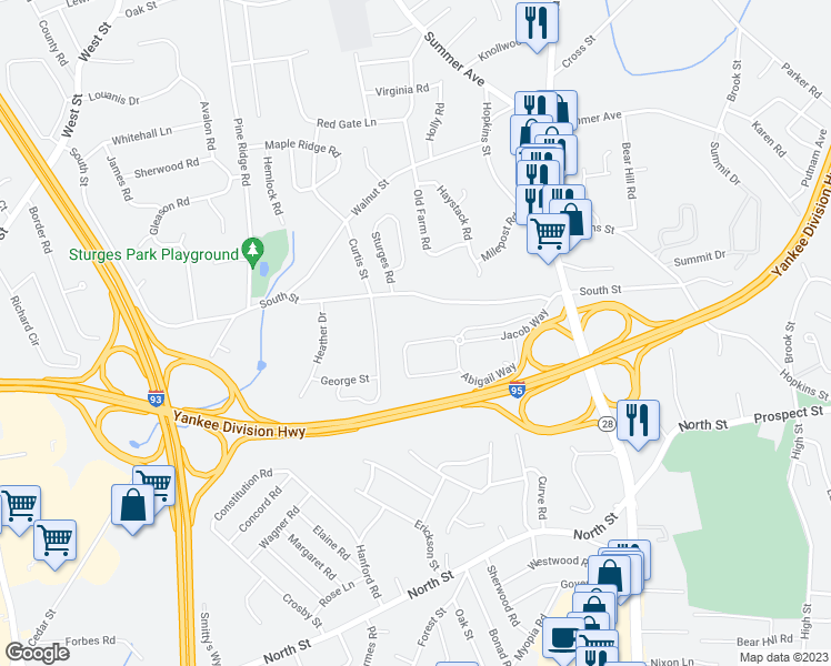 map of restaurants, bars, coffee shops, grocery stores, and more near 23 Augustus Court in Reading