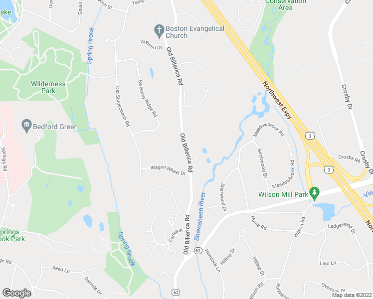 map of restaurants, bars, coffee shops, grocery stores, and more near 170 Old Billerica Road in Bedford