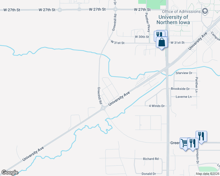 map of restaurants, bars, coffee shops, grocery stores, and more near in Cedar Falls