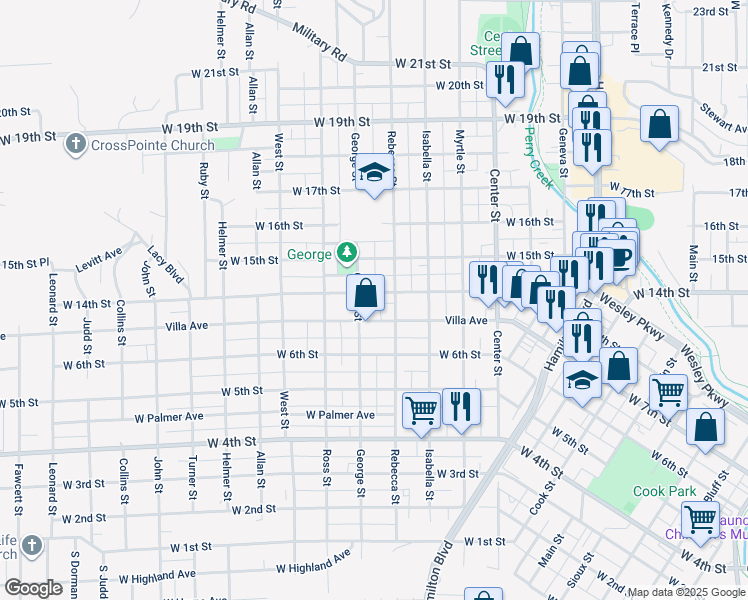 map of restaurants, bars, coffee shops, grocery stores, and more near 1407 Rebecca Street in Sioux City