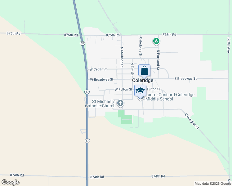 map of restaurants, bars, coffee shops, grocery stores, and more near 315 West Fulton Street in Coleridge