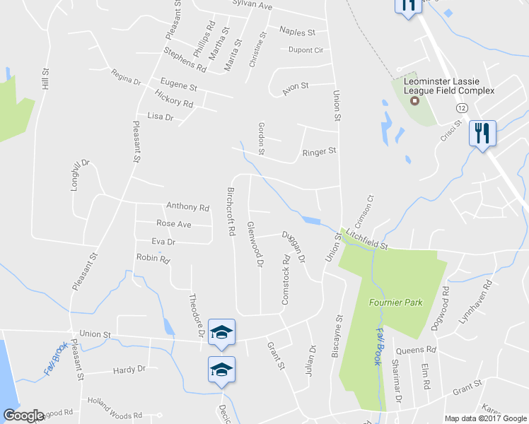 map of restaurants, bars, coffee shops, grocery stores, and more near 20 Shady Lane in Leominster