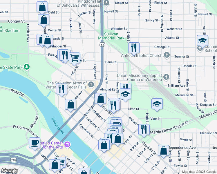 map of restaurants, bars, coffee shops, grocery stores, and more near 408 Argyle Street in Waterloo