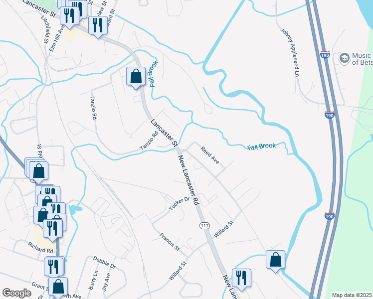 map of restaurants, bars, coffee shops, grocery stores, and more near 52 Hudson Street in Leominster