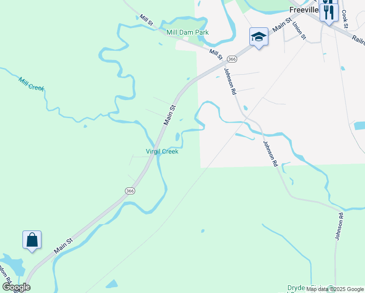 map of restaurants, bars, coffee shops, grocery stores, and more near 163 Freeville Road in Dryden