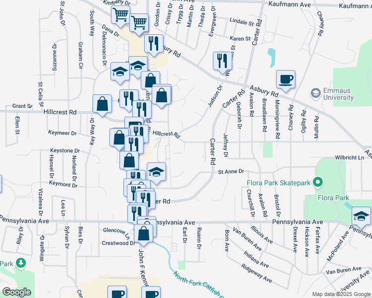map of restaurants, bars, coffee shops, grocery stores, and more near 3151 Hillcrest Rd in Dubuque