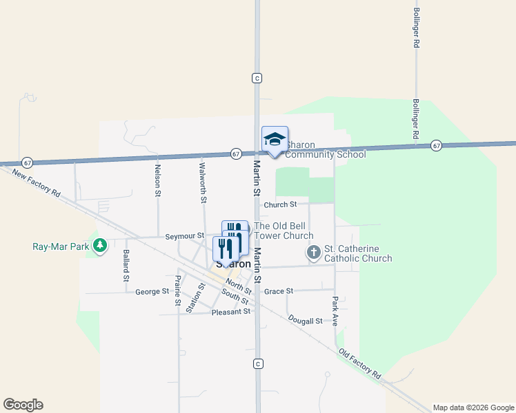 map of restaurants, bars, coffee shops, grocery stores, and more near 231 Martin Street in Sharon