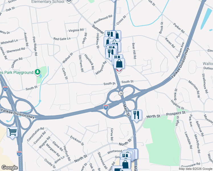 map of restaurants, bars, coffee shops, grocery stores, and more near 362 South Street in Reading