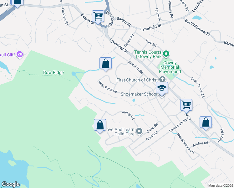 map of restaurants, bars, coffee shops, grocery stores, and more near 66 Nells Pond Road in Lynn