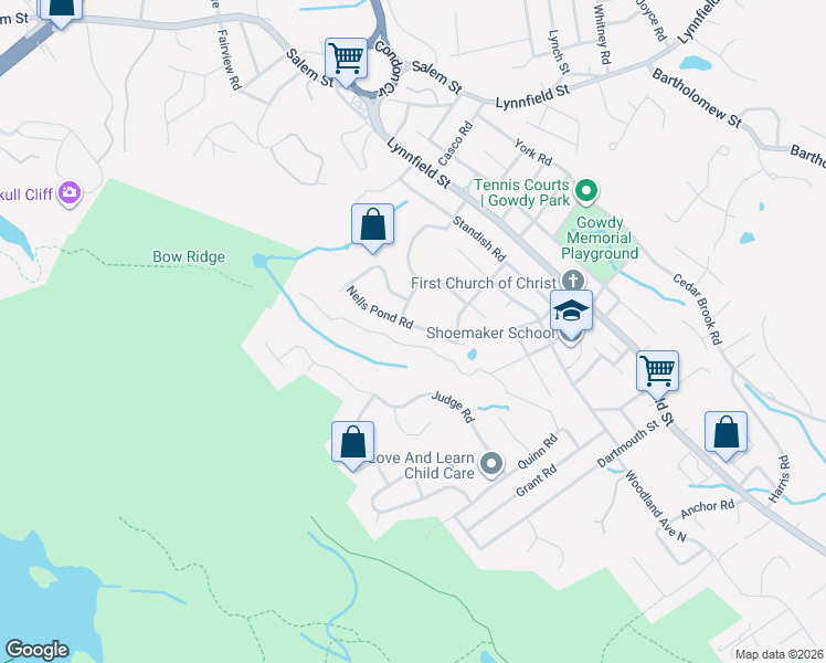 map of restaurants, bars, coffee shops, grocery stores, and more near 46 Nells Pond Road in Lynn