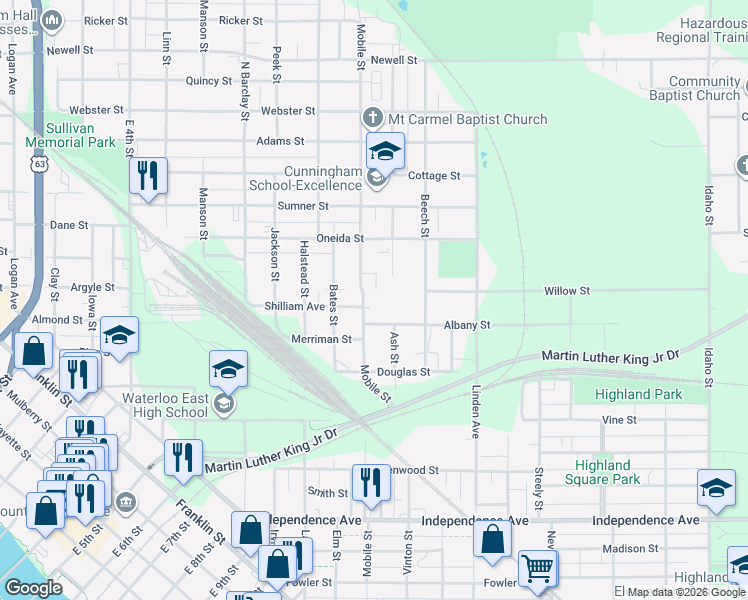 map of restaurants, bars, coffee shops, grocery stores, and more near 509 Shilliam Avenue in Waterloo