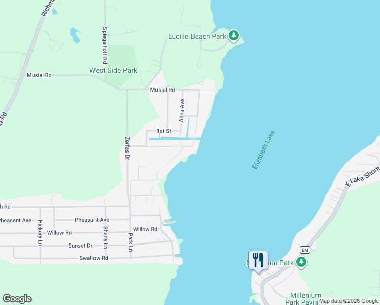 map of restaurants, bars, coffee shops, grocery stores, and more near 2502 Steinert Road in Twin Lakes