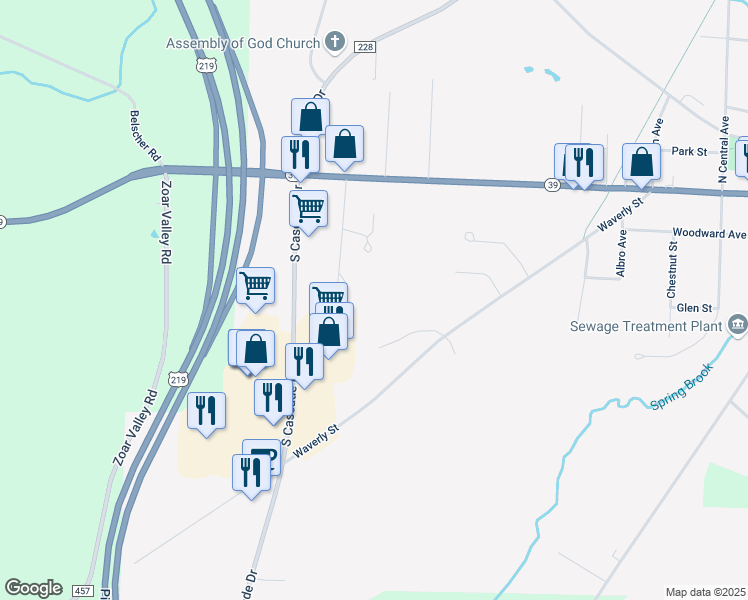 map of restaurants, bars, coffee shops, grocery stores, and more near 164 Barnstead Drive in Springville