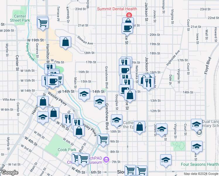 map of restaurants, bars, coffee shops, grocery stores, and more near in Sioux City