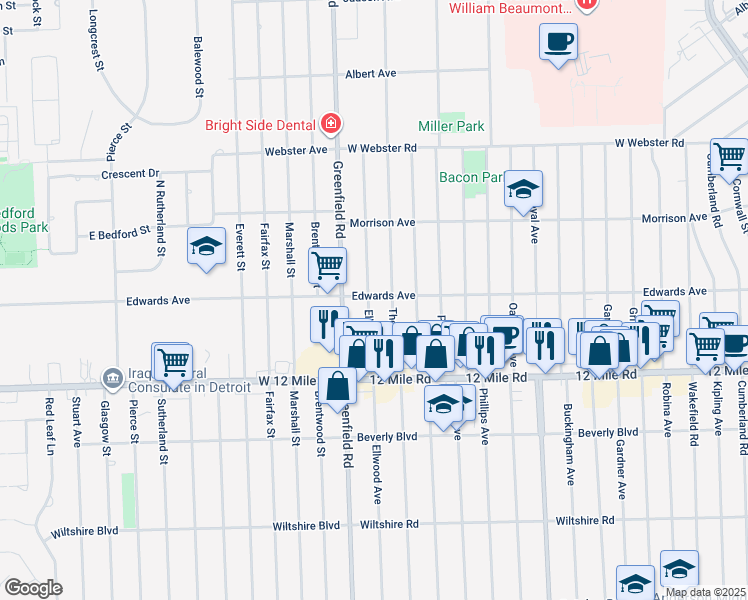map of restaurants, bars, coffee shops, grocery stores, and more near 3692 Ellwood Avenue in Berkley