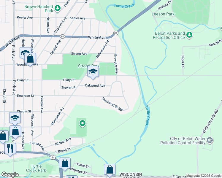 map of restaurants, bars, coffee shops, grocery stores, and more near 830 Sherwood Drive Northwest in Beloit