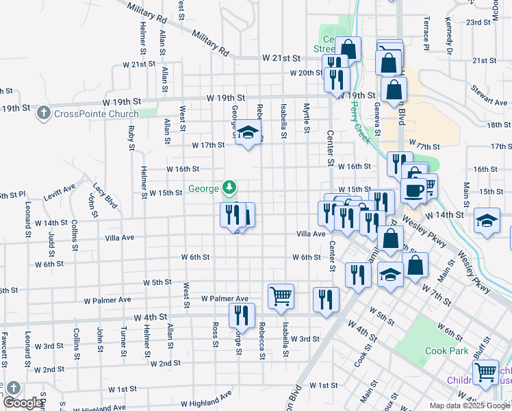 map of restaurants, bars, coffee shops, grocery stores, and more near 1407 Rebecca Street in Sioux City