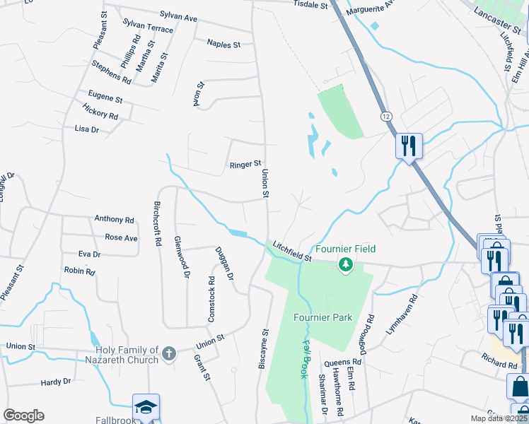 map of restaurants, bars, coffee shops, grocery stores, and more near 483 Union Street in Leominster