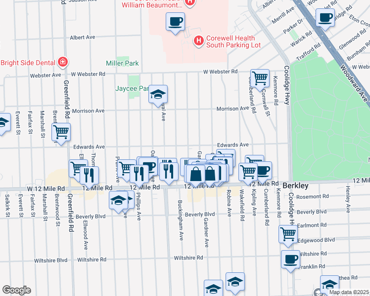 map of restaurants, bars, coffee shops, grocery stores, and more near 3695 Tyler Avenue in Berkley