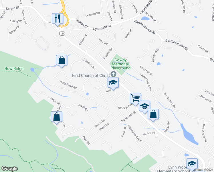 map of restaurants, bars, coffee shops, grocery stores, and more near 67 Clearview Avenue in Lynn