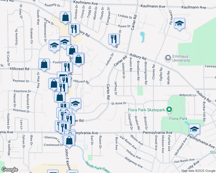 map of restaurants, bars, coffee shops, grocery stores, and more near 3101 Hillcrest Road in Dubuque