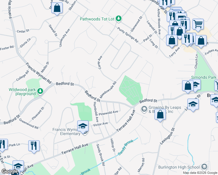 map of restaurants, bars, coffee shops, grocery stores, and more near 7 Meadowvale Road in Burlington