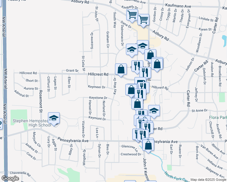map of restaurants, bars, coffee shops, grocery stores, and more near 3508 Keymeer Drive in Dubuque