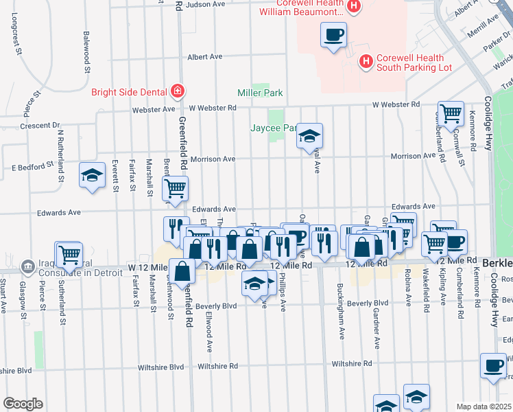 map of restaurants, bars, coffee shops, grocery stores, and more near 3714 Prairie Avenue in Berkley