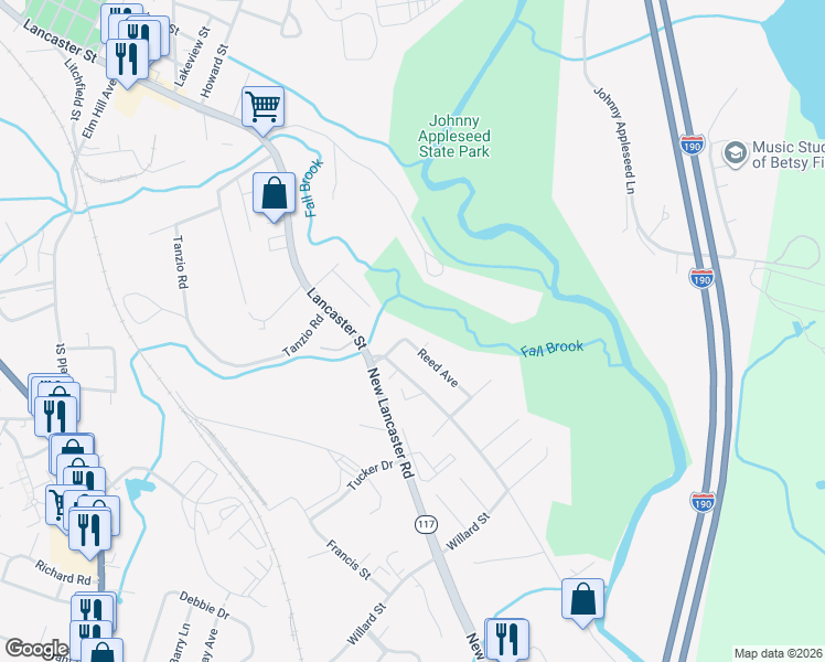 map of restaurants, bars, coffee shops, grocery stores, and more near 30 Hudson Street in Leominster