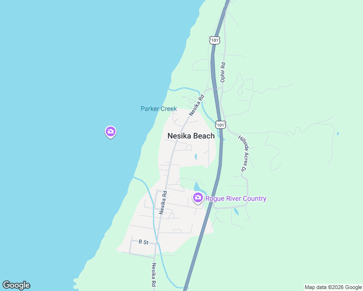 map of restaurants, bars, coffee shops, grocery stores, and more near 33041 Nesika Road in Gold Beach