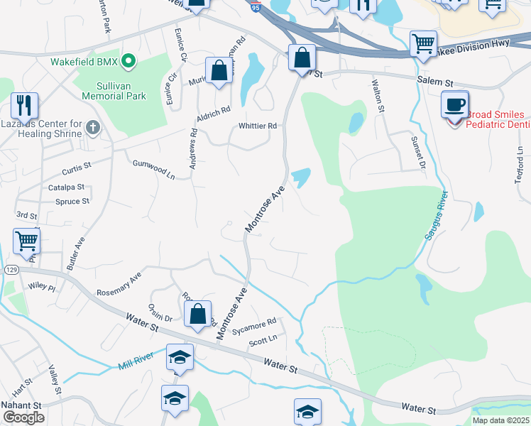 map of restaurants, bars, coffee shops, grocery stores, and more near 1 Grace Court in Wakefield
