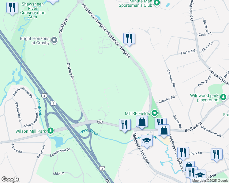 map of restaurants, bars, coffee shops, grocery stores, and more near 202 Burlington Road in Bedford