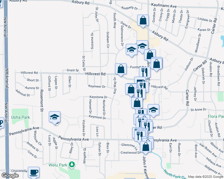 map of restaurants, bars, coffee shops, grocery stores, and more near 3508 Keymeer Drive in Dubuque