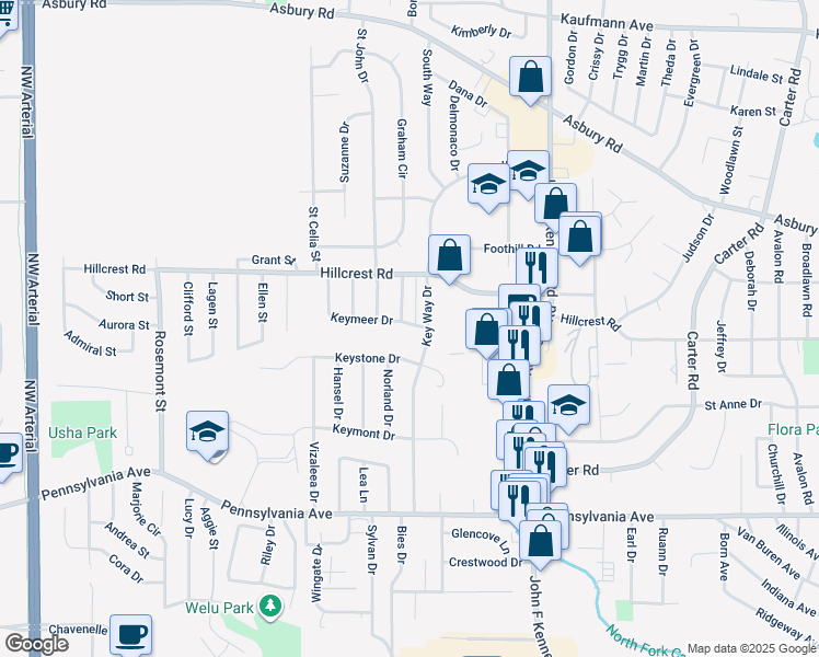 map of restaurants, bars, coffee shops, grocery stores, and more near 3508 Keymeer Drive in Dubuque