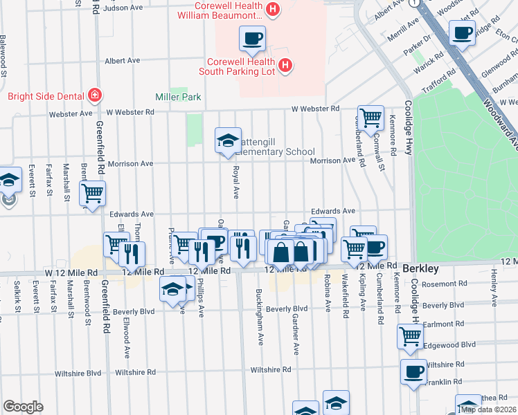 map of restaurants, bars, coffee shops, grocery stores, and more near 3695 Tyler Avenue in Berkley