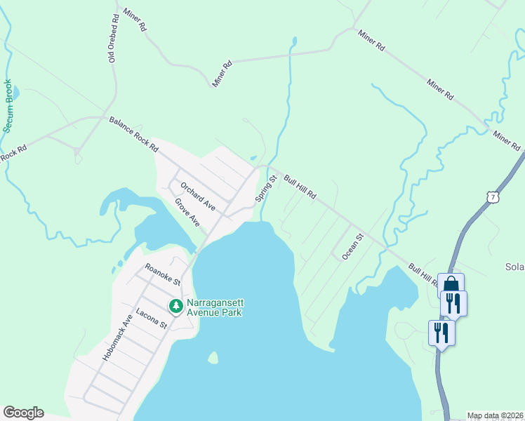 map of restaurants, bars, coffee shops, grocery stores, and more near A Street in Lanesborough