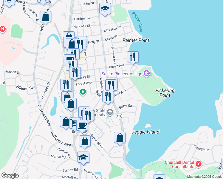 map of restaurants, bars, coffee shops, grocery stores, and more near in Salem