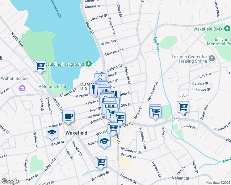 map of restaurants, bars, coffee shops, grocery stores, and more near 4 Eaton Street in Wakefield